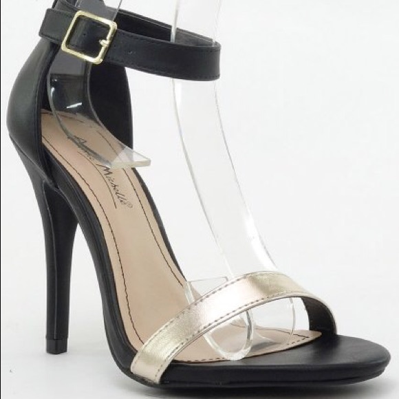 Shoes - Black and gold ankle strappy heels